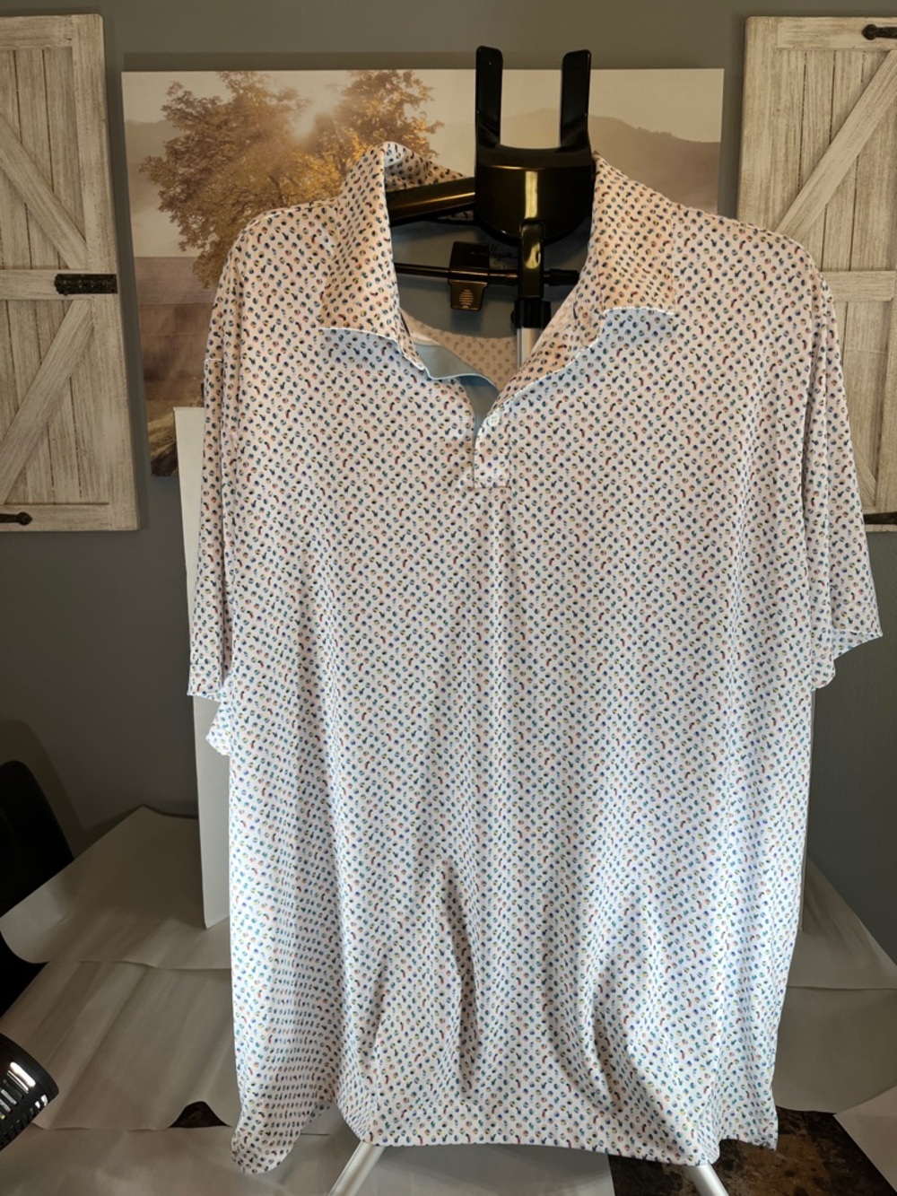 Men's White Multi-Print Polo Shirt Walter Hagen 2X Performance 11 Made in Peru